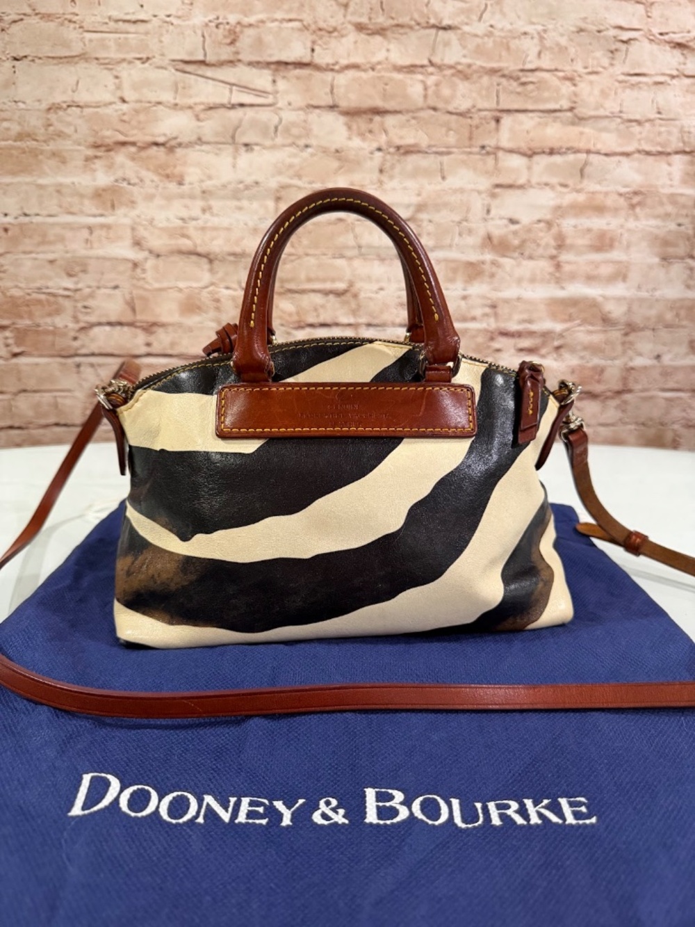 Vintage Dooney & Bourke Florentine Vacchetta Leather Zebra Mini Satchel Bag - Picture 3 of 13